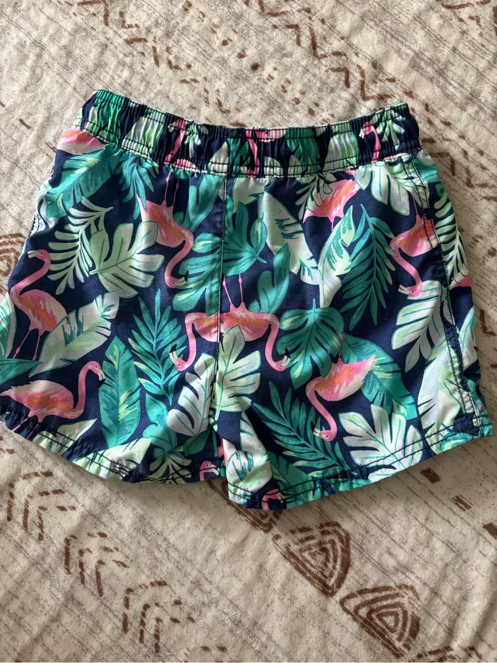Boys’ Tropical Flamingo Print Swim Shorts - Navy with Pink & Green